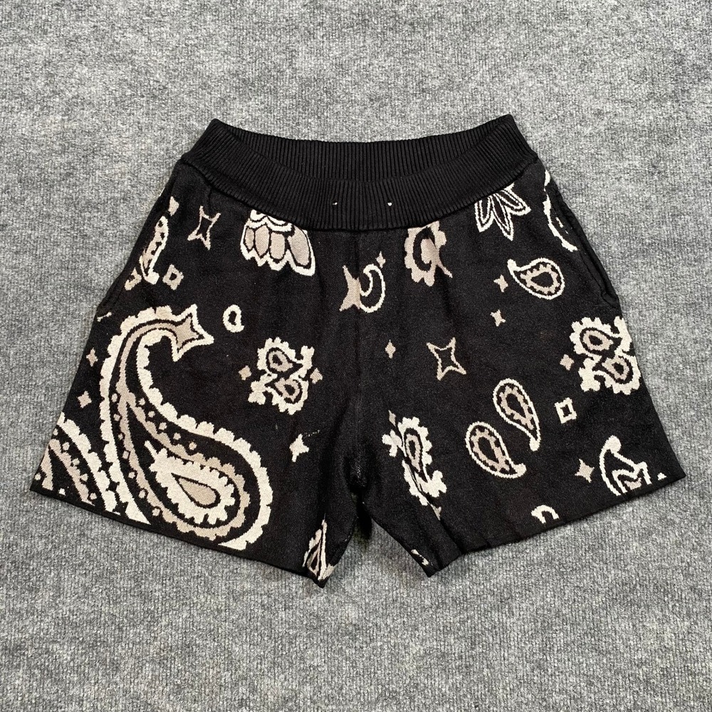 MNML Paisley Knit Shorts Mens Medium Black Cream Bandana Jacquard Streetwear